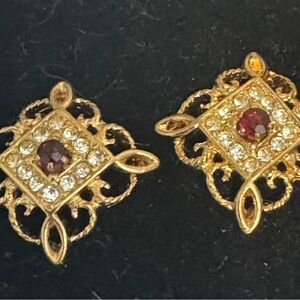 AVON Genuine Garnet Lace Pierced Earrings with surgical steel posts